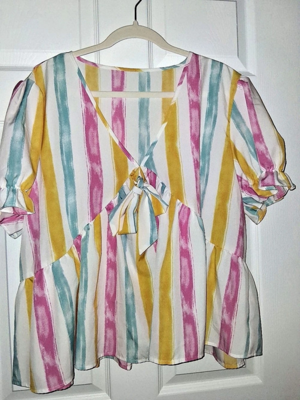 SHEIN Curve Striped Blouse in Multicolor & Pink 3XL